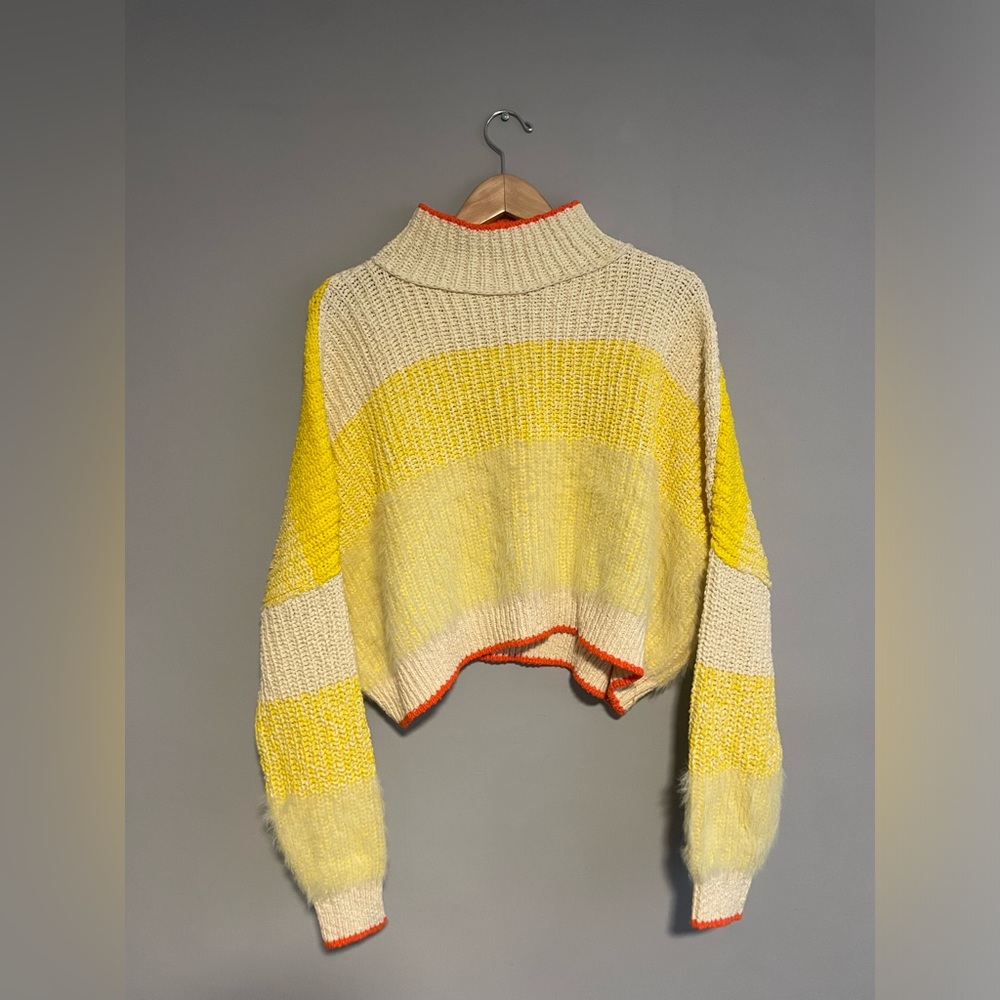 Free People Yellow and Cream Turtleneck Sweater